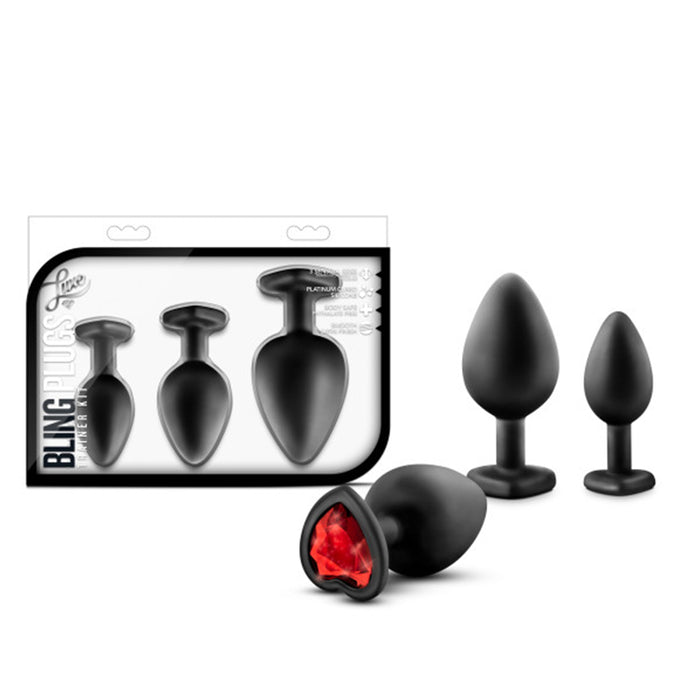Blush Luxe 3-Piece Bling Plug Training Kit with Red Gem Base Black