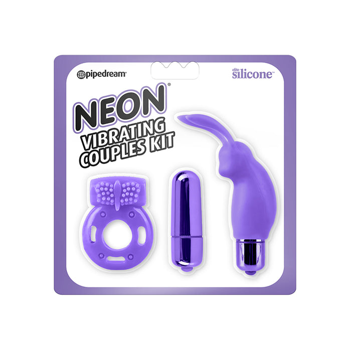 Pipedream Neon 3-Piece Silicone Vibrating Couples Kit Purple