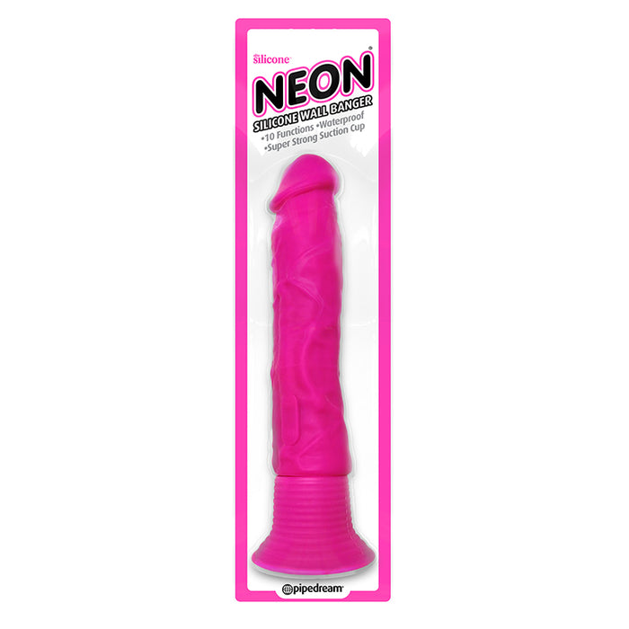 Pipedream Neon Silicone Wall Banger 7.5 in. Realistic Vibrating Dildo With Suction Cup Pink