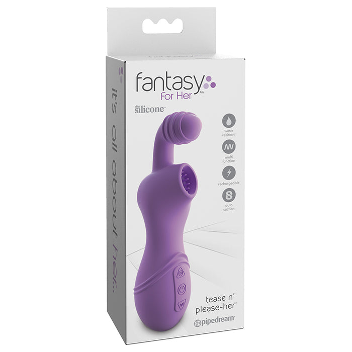 Pipedream Fantasy For Her Tease n' Please-Her Rechargeable Silicone Suction Dual Stimulator Purple
