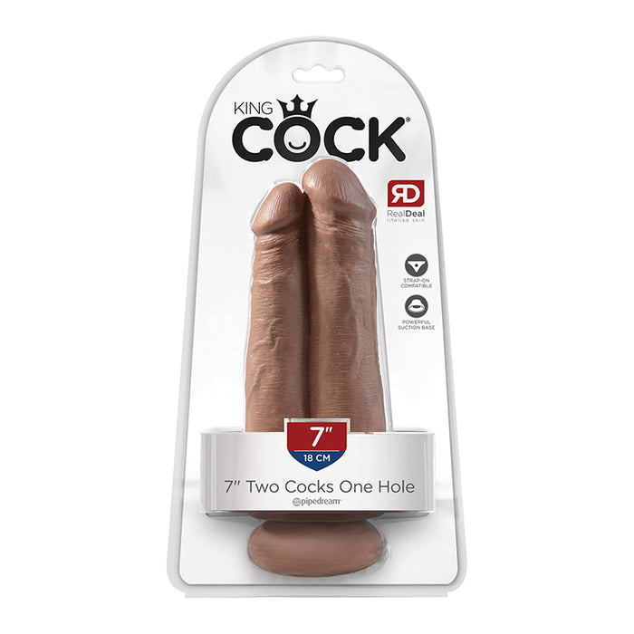 Pipedream King Cock 7 in. Two Cocks One Hole Dual Dildo With Suction Cup Tan
