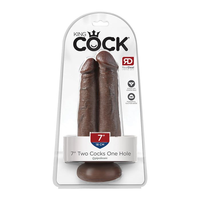 Pipedream King Cock 7 in. Two Cocks One Hole Dual Dildo With Suction Cup Brown
