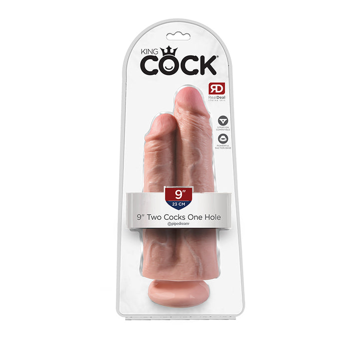 Pipedream King Cock 9 in. Two Cocks One Hole Dual Dildo With Suction Cup Beige