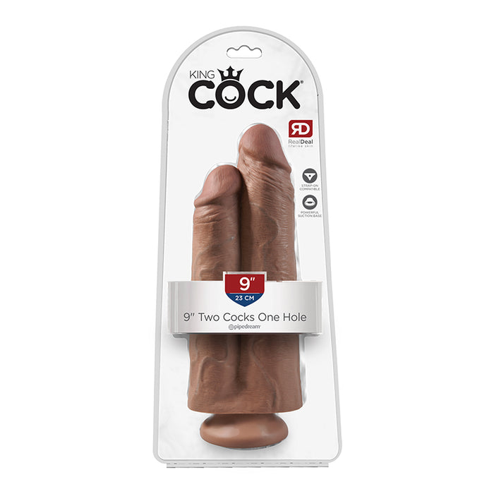 Pipedream King Cock 9 in. Two Cocks One Hole Dual Dildo With Suction Cup Tan