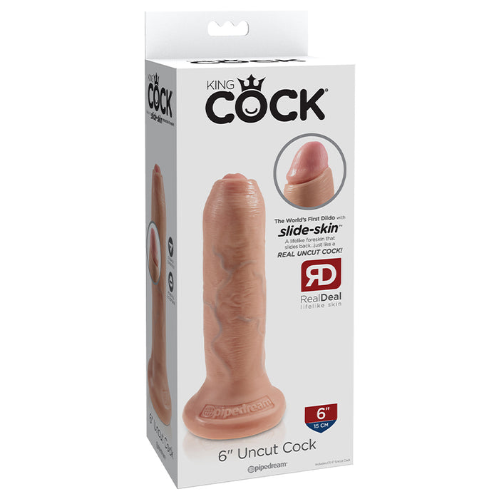 Pipedream King Cock 6 in. Uncut Cock Realistic Dildo With Moveable Foreskin & Suction Cup Beige