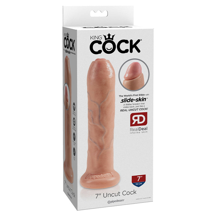 Pipedream King Cock 7 in. Uncut Cock Realistic Dildo With Moveable Foreskin & Suction Cup Beige