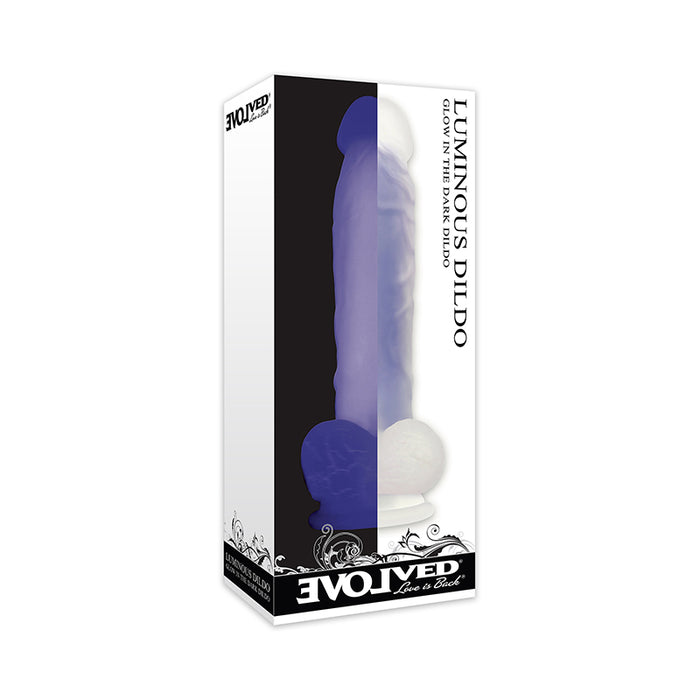 Evolved Luminous Poseable Glow in the Dark 8 in. Dual Density Silicone Dildo With Balls Clear/Purple