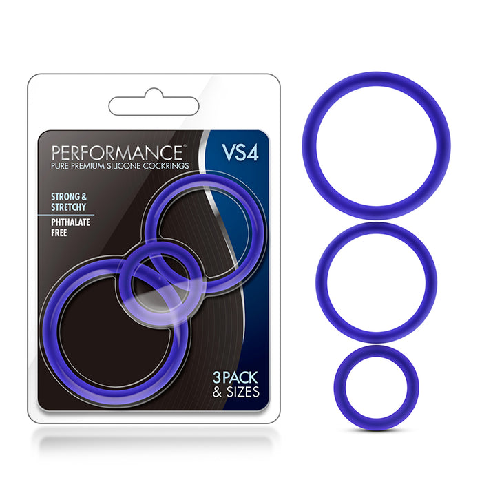 Blush Performance VS4 Pure Premium Silicone Cockrings 3-Pack Set Indigo