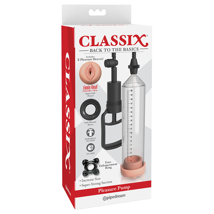 Pipedream Classix Pleasure Pump With Interchangeable Sleeves Clear/Beige/Black
