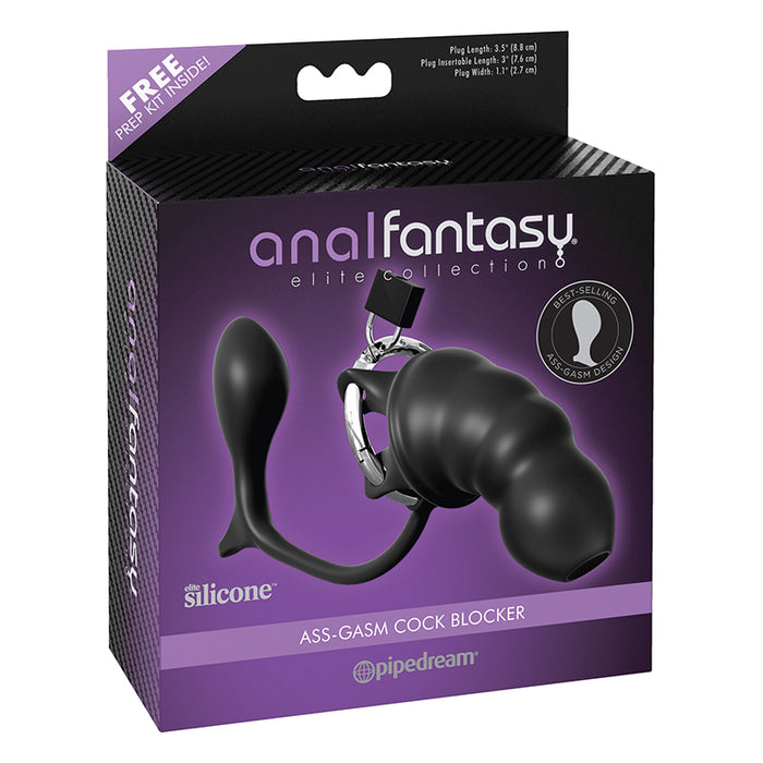 Pipedream Anal Fantasy Elite Collection Ass-Gasm Cock Blocker Silicone Chastity Cock Cage Asslock Plug Black