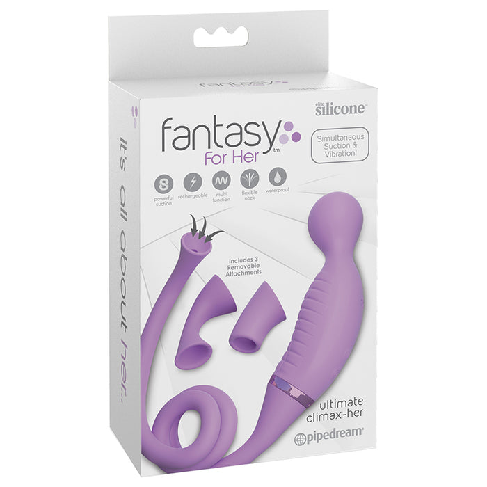 Pipedream Fantasy For Her Ultimate Climax-Her Rechargeable Silicone Dual Stimulator With Interchangeable Attachments Purple