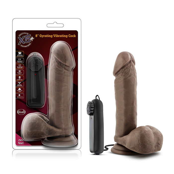 Blush X5 Plus Remote-Controlled Realistic 8 in. Gyrating Vibrating Dildo with Balls & Suction Cup Brown