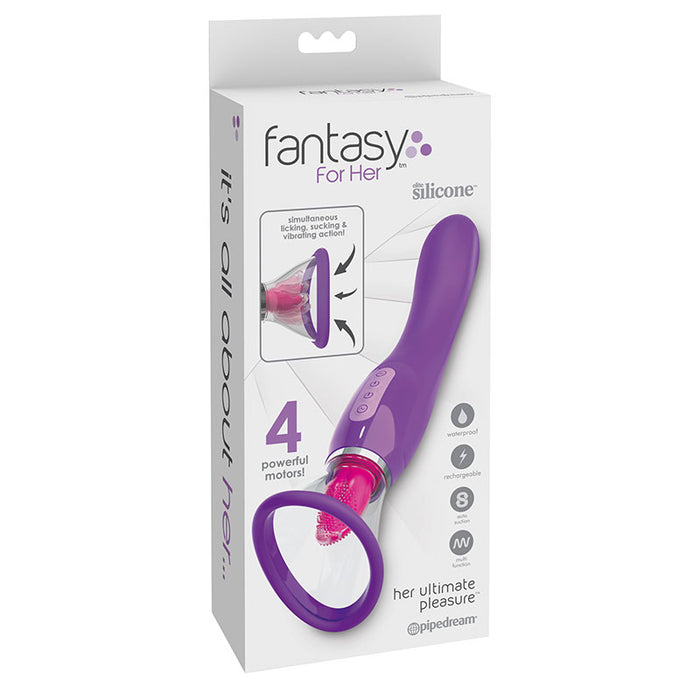Pipedream Fantasy For Her Her Ultimate Pleasure Rechargeable Silicone Dual-Ended Vibrator With Licking Suction Purple