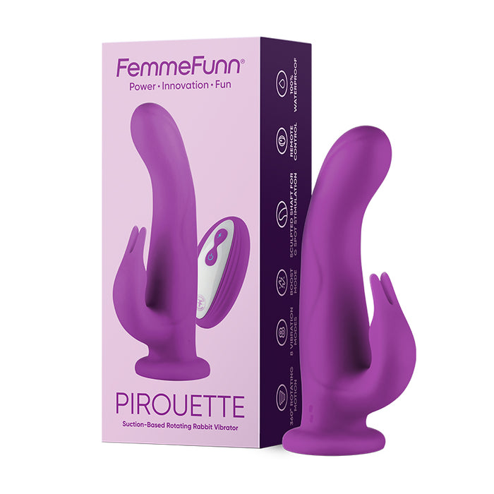 FemmeFunn Pirouette Rechargeable Remote-Controlled 8 in. Silicone Dual Stimulation Rotating Vibrating Dildo Purple