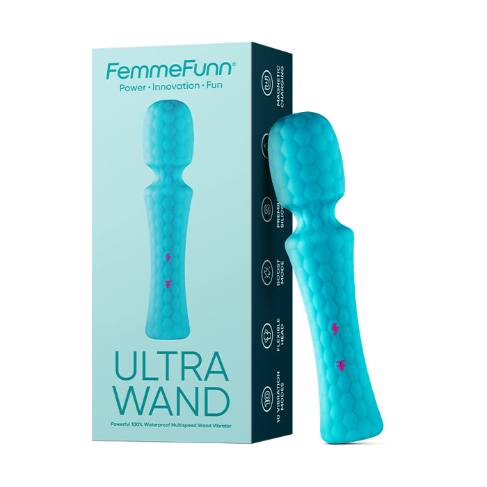 FemmeFunn Ultra Wand Rechargeable Flexible Textured Silicone Vibrator Turquoise