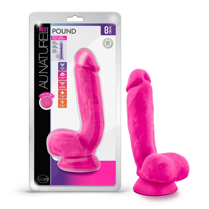 Blush Au Naturel Bold Pound 8.5 in. Posable Dual Density Dildo with Balls & Suction Cup Pink
