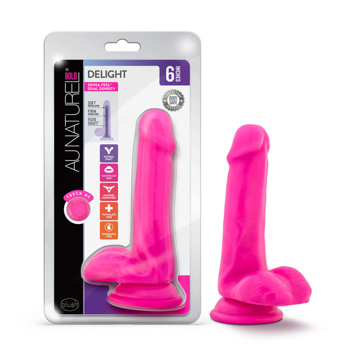 Blush Au Naturel Bold Delight 6 in. Posable Dual Density Dildo with Balls & Suction Cup Pink