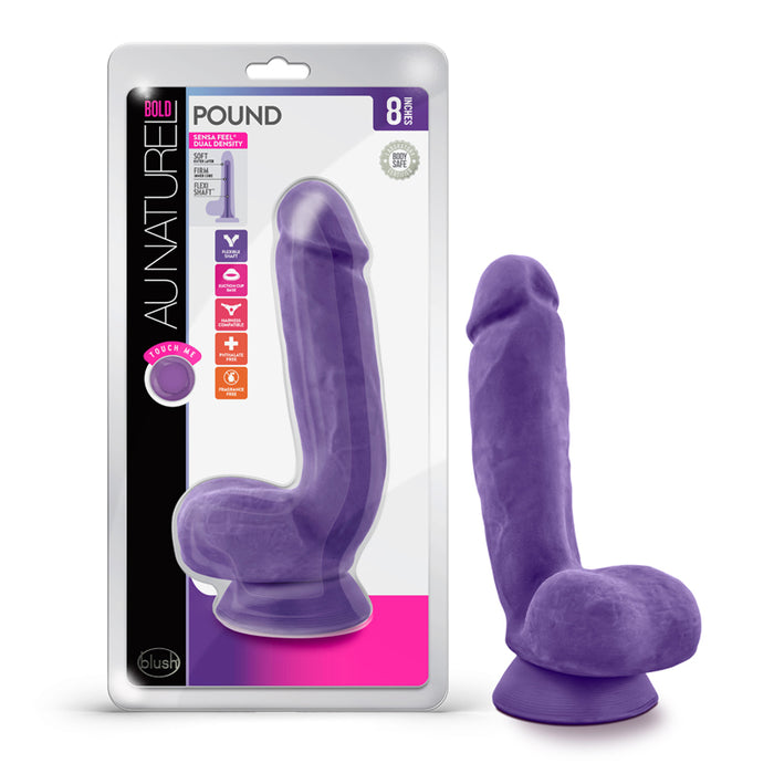 Blush Au Naturel Bold Pound 8.5 in. Posable Dual Density Dildo with Balls & Suction Cup Purple