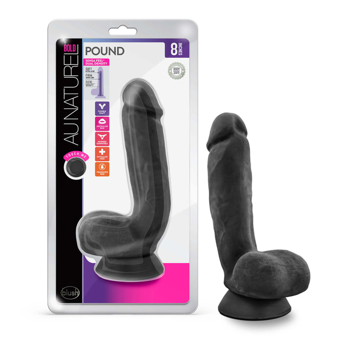 Blush Au Naturel Bold Pound 8.5 in. Posable Dual Density Dildo with Balls & Suction Cup Black