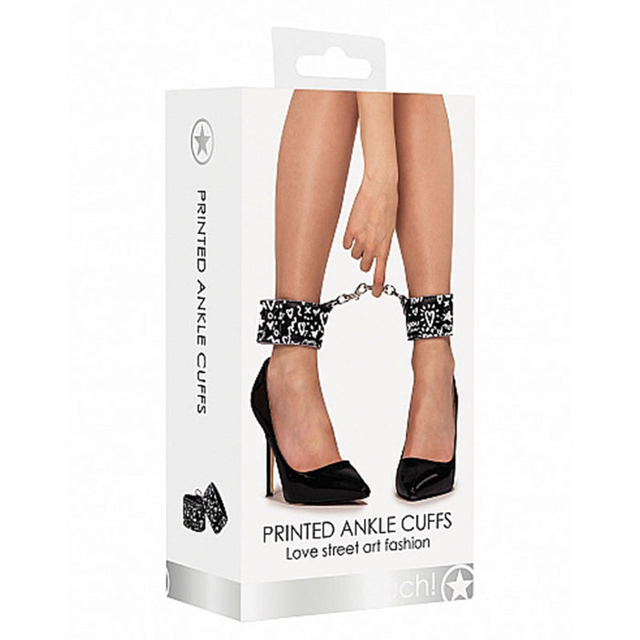 Ouch! Love Street Art Fashion Printed Adjustable Ankle Cuffs Black