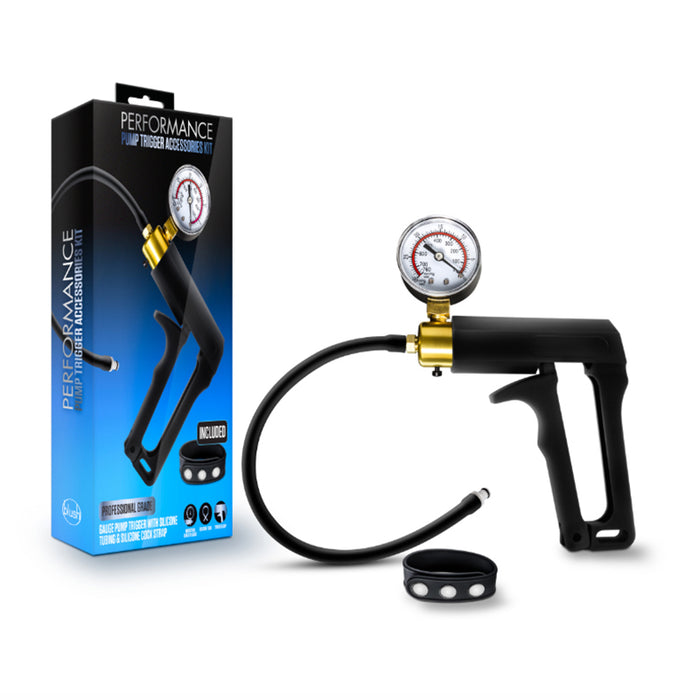 Blush Performance Gauge Pump Trigger with Silicone Tubing & Silicone Cock Strap Black