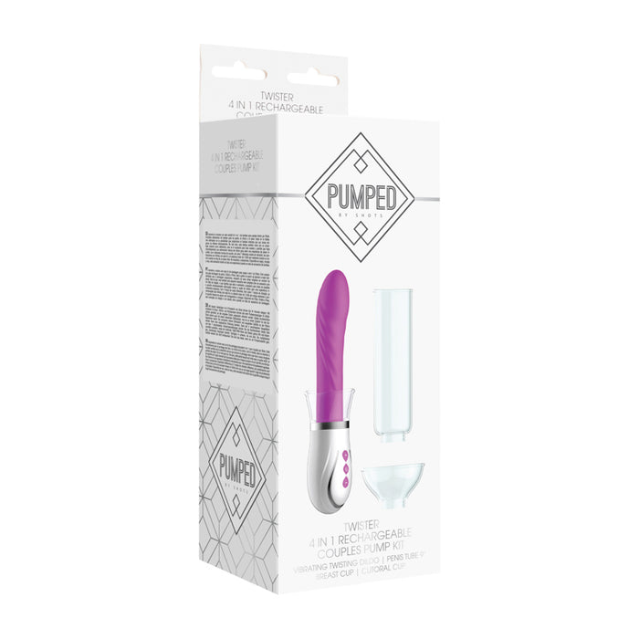 Shots Pumped Twister 4-in-1 Rechargeable Couples Pump Kit Purple