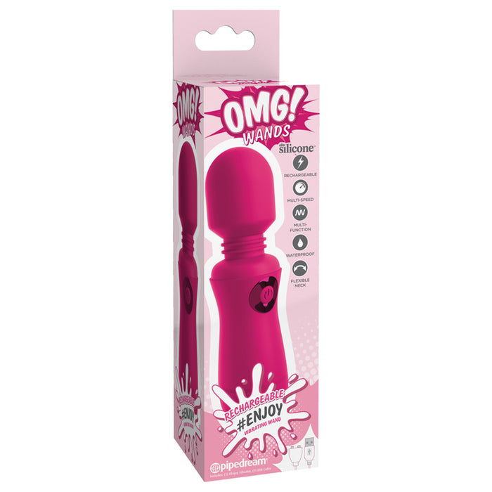 Pipedream OMG! Wands #Enjoy Silicone Rechargeable Flexible Vibrating Wand Fuchsia