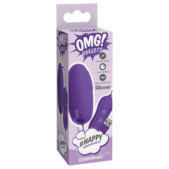 Pipedream OMG! Bullets #Happy USB-Powered Silicone Vibrating Bullet Purple