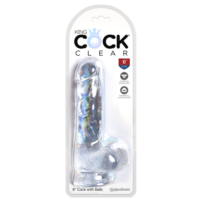Pipedream King Cock Clear 6 in. Cock With Balls Realistic Suction Cup Dildo