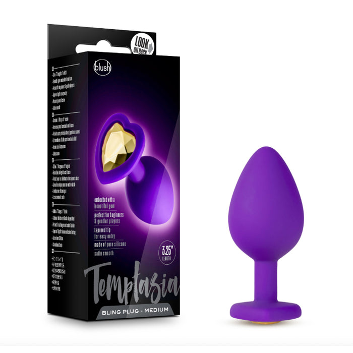 Blush Temptasia Bling Anal Plug with Heart-Shaped Gem Base Medium Purple