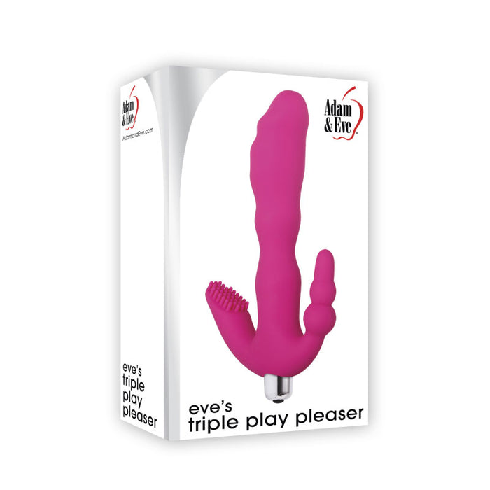 Adam & Eve Eve's Triple Play Pleaser Silicone Dual Entry Triple Stimulation G-Spot Vibrator Pink