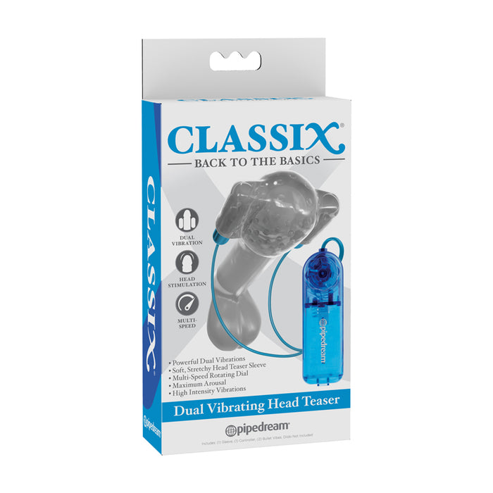 Pipedream Classix Dual Vibrating Head Teaser Glans Massager Clear/Blue