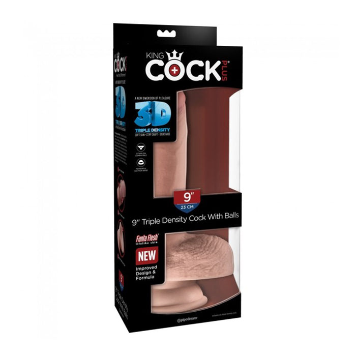 Pipedream King Cock Plus 9 in. Triple Density Cock With Balls Realistic Suction Cup Dildo Beige