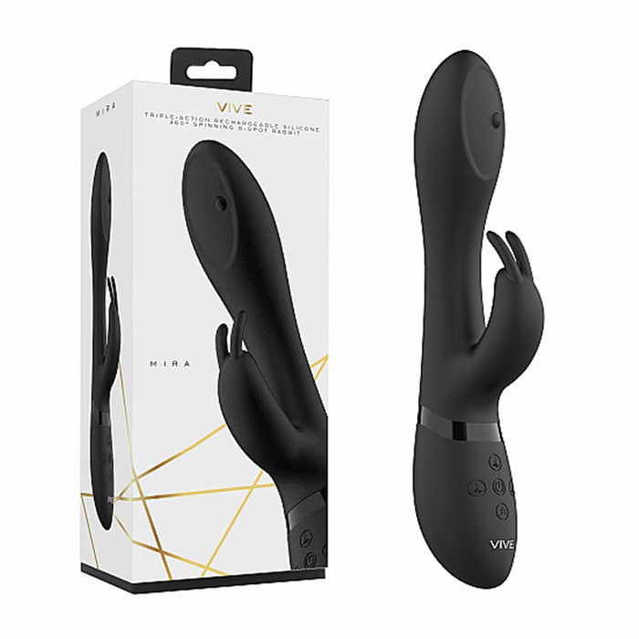 VIVE MIRA Rechargeable 360° Spinning Silicone Rabbit Vibrator Black