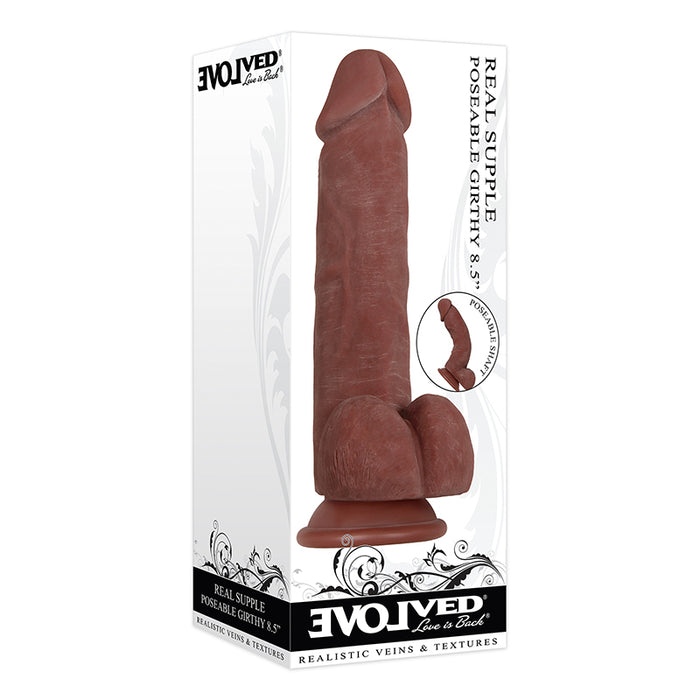 Evolved Real Supple Girthy Poseable 8.5 in. Realistic Dildo With Balls Brown