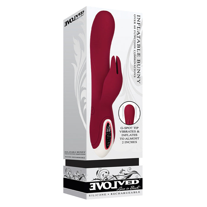 Evolved Inflatable Bunny Rechargeable Inflating Silicone Rabbit Vibrator Red