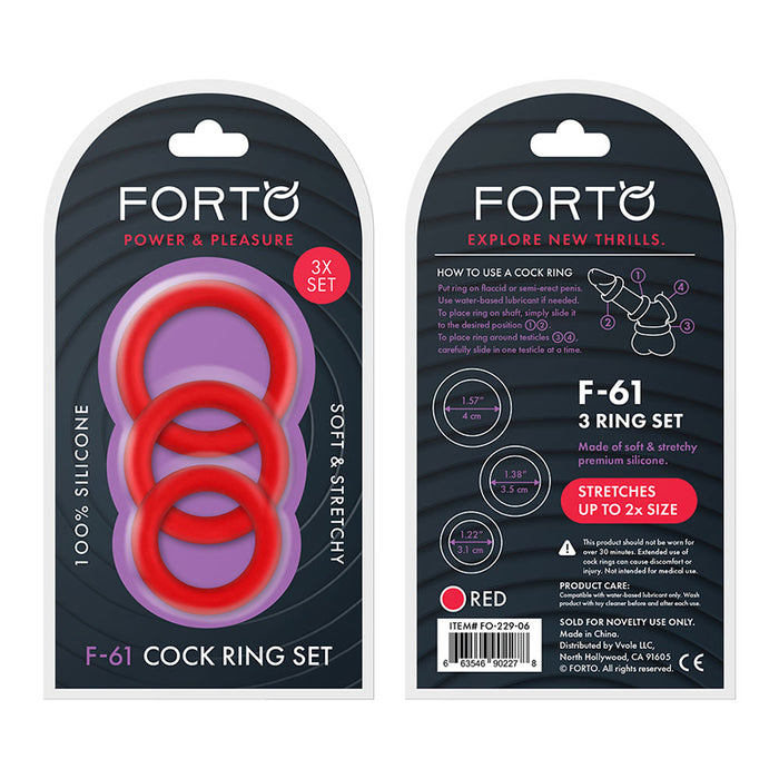 Forto F-61 3-Piece Silicone Cockring Set Red