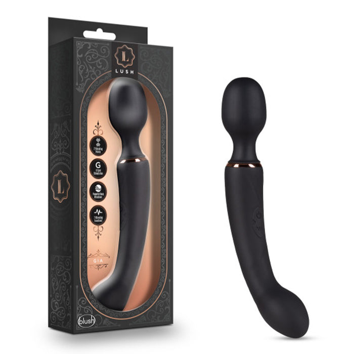 Blush Lush Gia Rechargeable Silicone Dual-Ended G-Spot and Wand Vibrator Black
