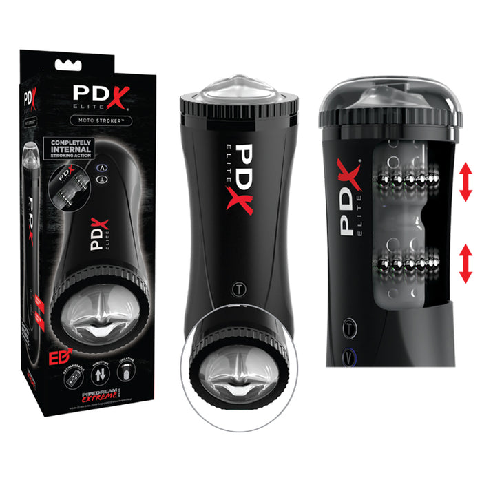 PDX Elite Moto Stroker Rechargeable Thrusting Vibrating Masturbator Clear/Black