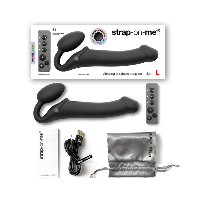Strap-On-Me Rechargeable Remote-Controlled Silicone Vibrating Bendable Strap-On Black L
