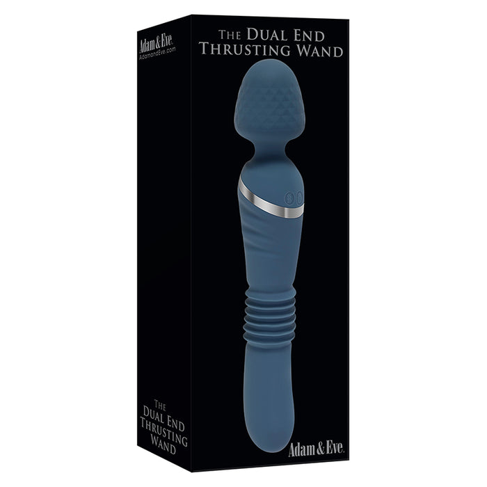 Adam & Eve Dual End Thrusting Wand Rechargeable Silicone Dual-Ended G-Spot and Wand Vibrator Blue