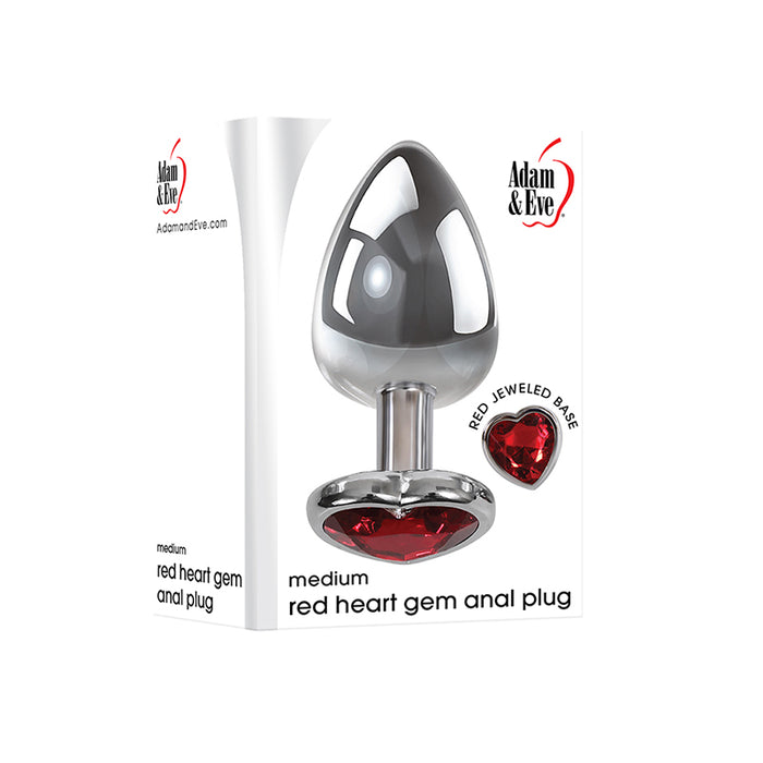 Adam & Eve Metal Anal Plug With Red Gemstone Heart Base Medium