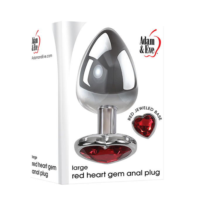 Adam & Eve Metal Anal Plug With Red Gemstone Heart Base Large