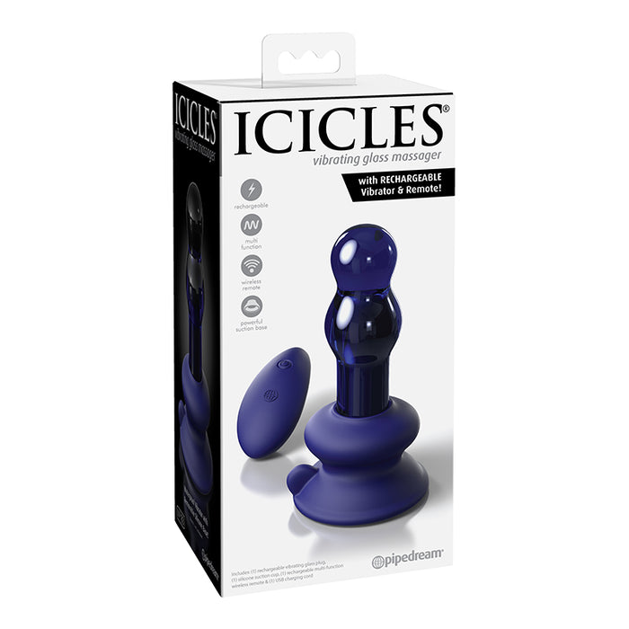 Pipedream Icicles No. 83 Rechargeable Remote-Controlled Vibrating Glass Massager With Suction Cup Blue