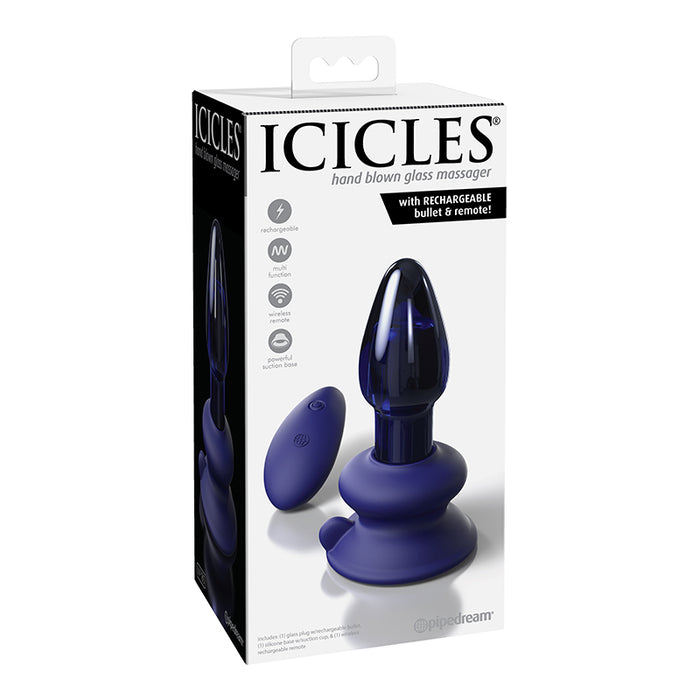 Pipedream Icicles No. 85 Rechargeable Remote-Controlled Vibrating Anal Plug With Suction Cup Blue