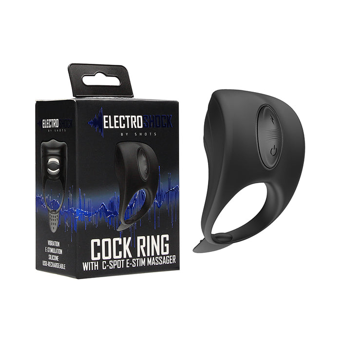 Shots ElectroShock Rechargeable Silicone Cockring With Clitoral E-Stimulation Massager Black