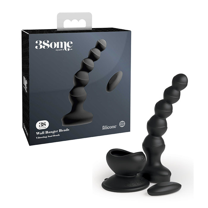 Pipedream 3Some Wall Banger Rechargeable Remote-Controlled Vibrating Anal Beads With Suction Cup Black