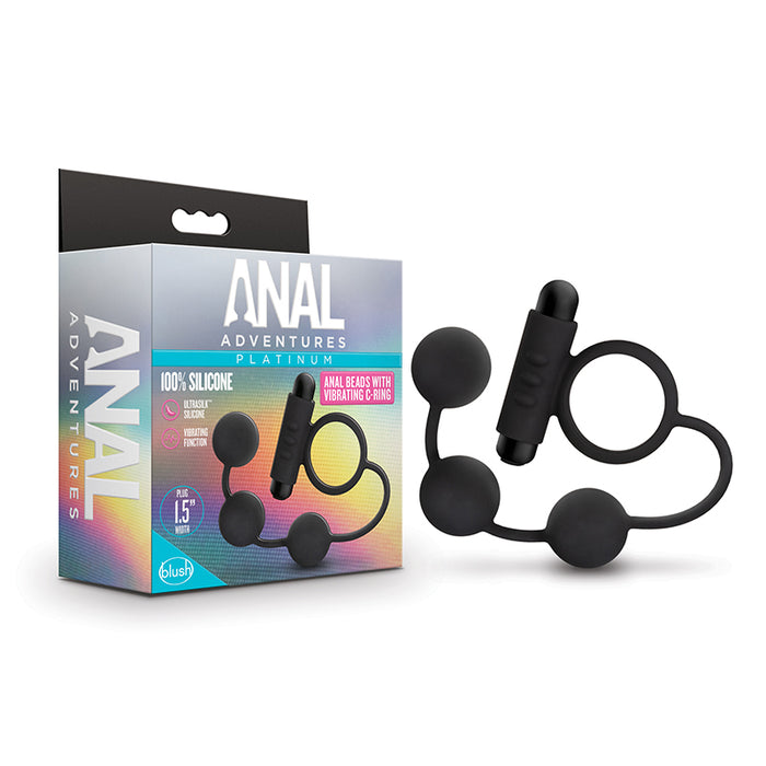Blush Anal Adventures Platinum Silicone Anal Beads with Vibrating C-Ring Black