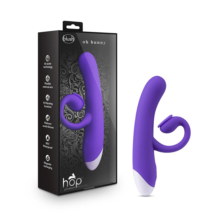 Blush Hop Oh Bunny Rechargeable Silicone Air Pulse Dual Stimulation Vibrator Midnight