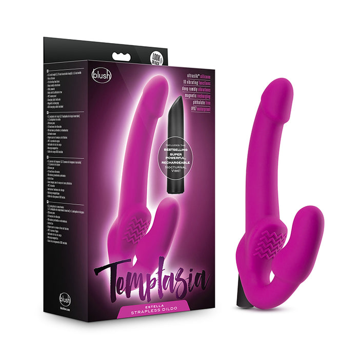 Blush Temptasia Estella 9.5 in. Silicone Strapless Strap-On Dildo with Rechargeable Bullet Vibrator Pink